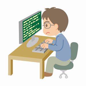 パソコンで調べまくる男性